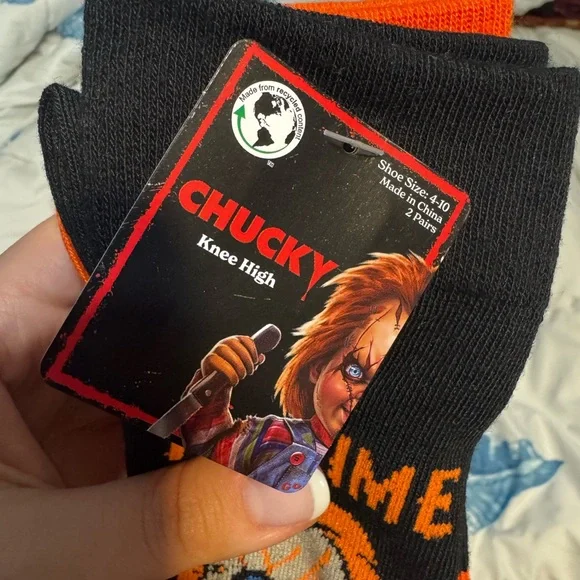 NWT Chucky two pack knee high socks black and orange - Picture 4 of 6